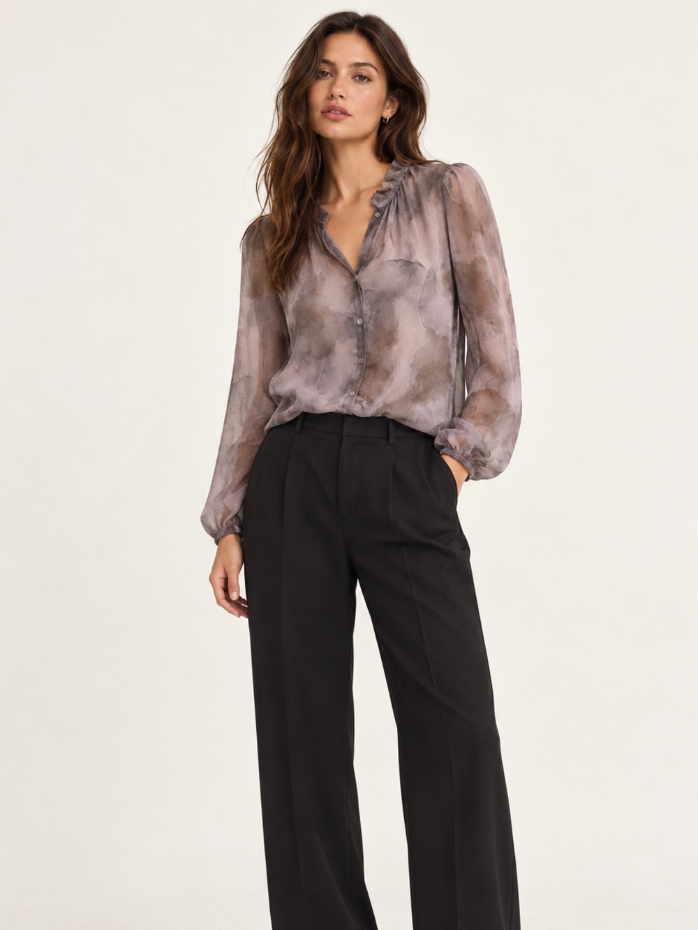 Aritzia Wilfred Santiago Watercolor Sheer Blouse Gray Mauve – Size M